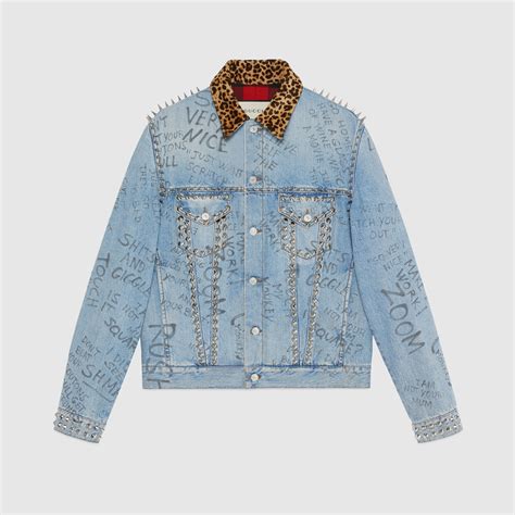 Gucci Scribbled Writing Printed Denim Printed Denim Jacket